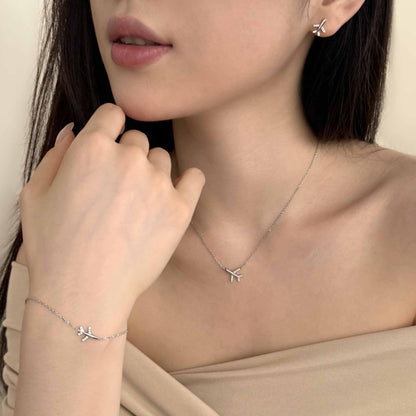 RareLucky Airplane Travel S925 Sterling Silver Jewelry Set