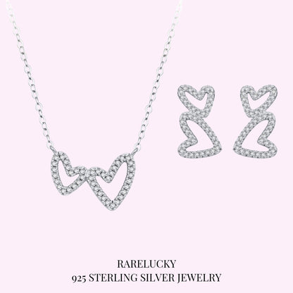 RareLucky Double Heart S925 Sterling Silver Jewelry Set