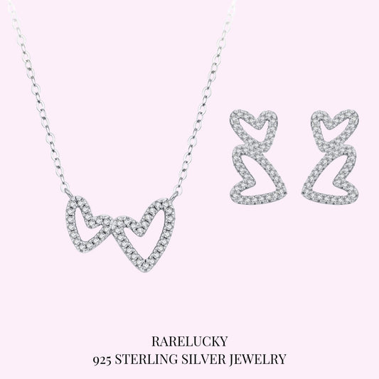 RareLucky Double Heart S925 Sterling Silver Jewelry Set
