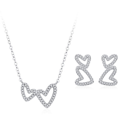 RareLucky Double Heart S925 Sterling Silver Jewelry Set