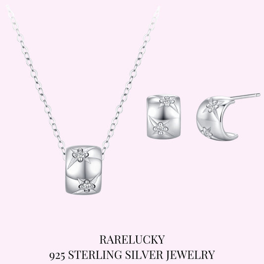 RareLucky Star & Moon Plaque S925 Sterling Silver Jewelry Set