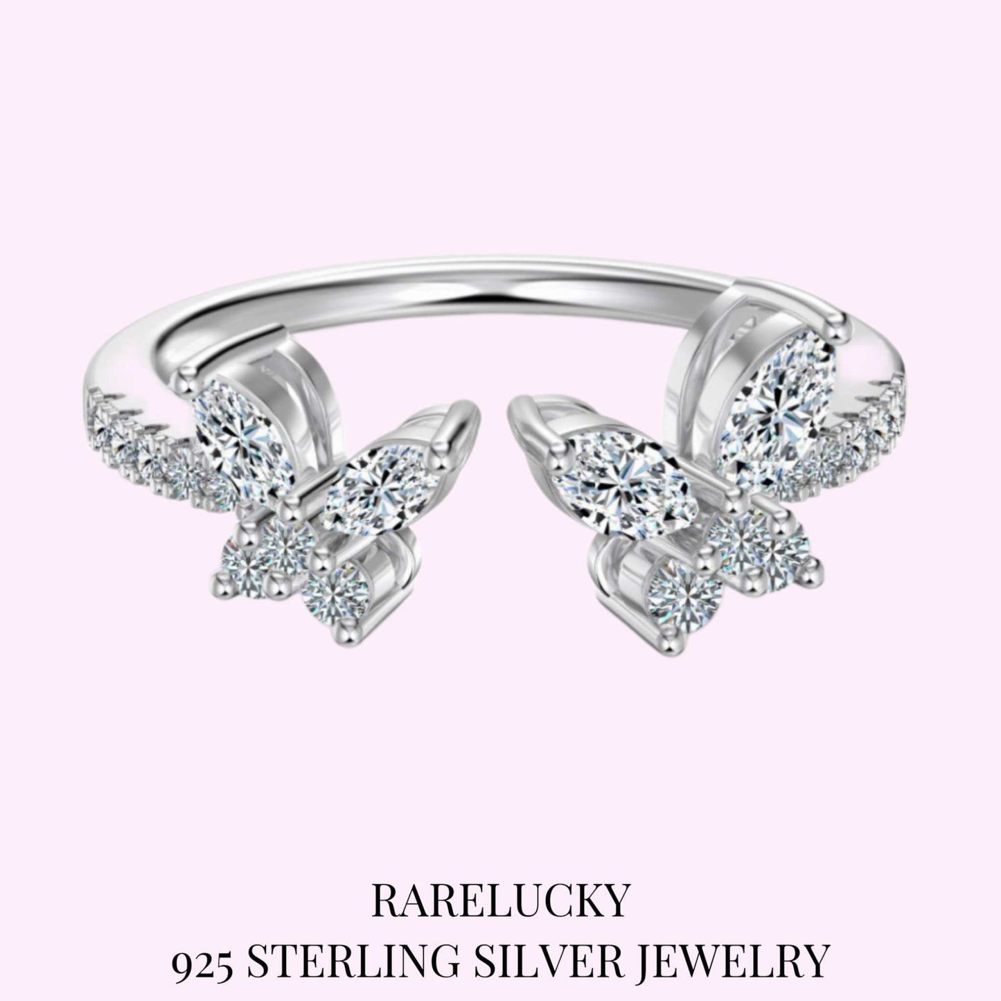 RareLucky Double Butterfly Moissanite  Adjustable Ring