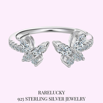 RareLucky Double Butterfly Moissanite  Adjustable Ring