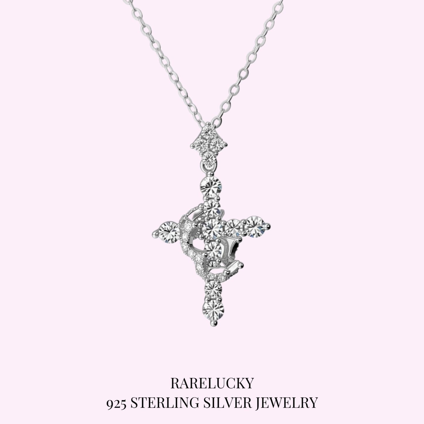 RareLucky Crowned Cross Moissanite Necklace