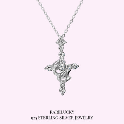 RareLucky Crowned Cross Moissanite Necklace