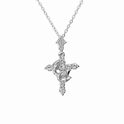 RareLucky Crowned Cross Moissanite Necklace