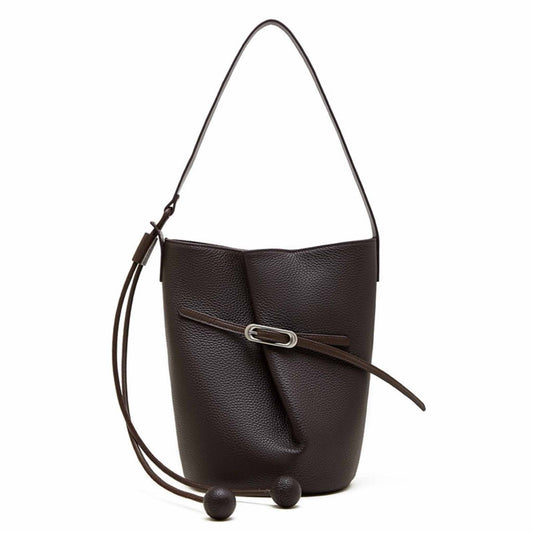 Buckle Detail Leather Bucket Bag
