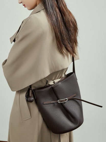 Buckle Detail Leather Bucket Bag