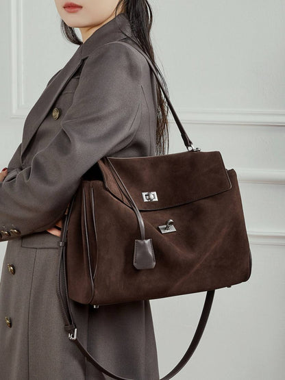 Vintage Suede-Finish Leather Satchel Bag
