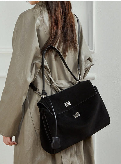 Vintage Suede-Finish Leather Satchel Bag
