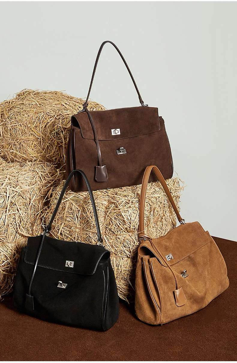 Vintage Suede-Finish Leather Satchel Bag