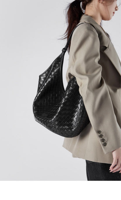 Woven Leather Hobo Shoulder Bag