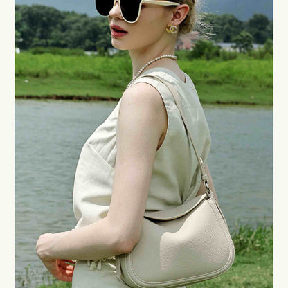 Top-Grain Leather Baguette Shell Shoulder Bag