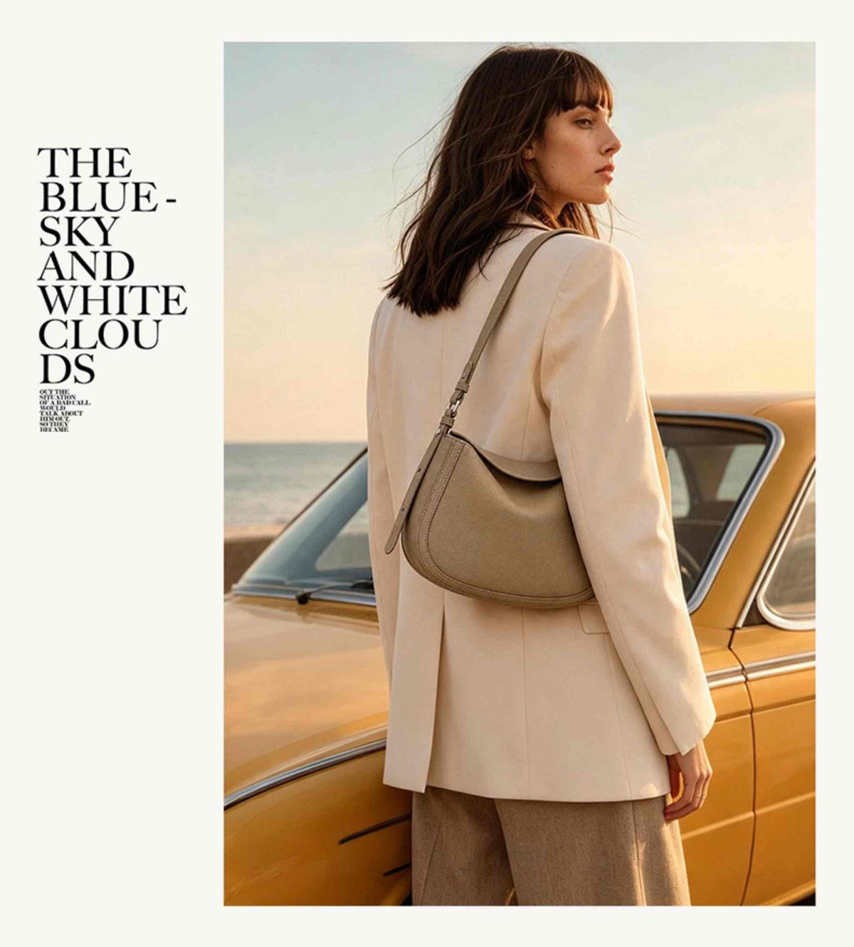 Top-Grain Leather Baguette Shell Shoulder Bag