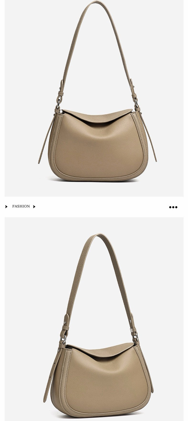 Top-Grain Leather Baguette Shell Shoulder Bag