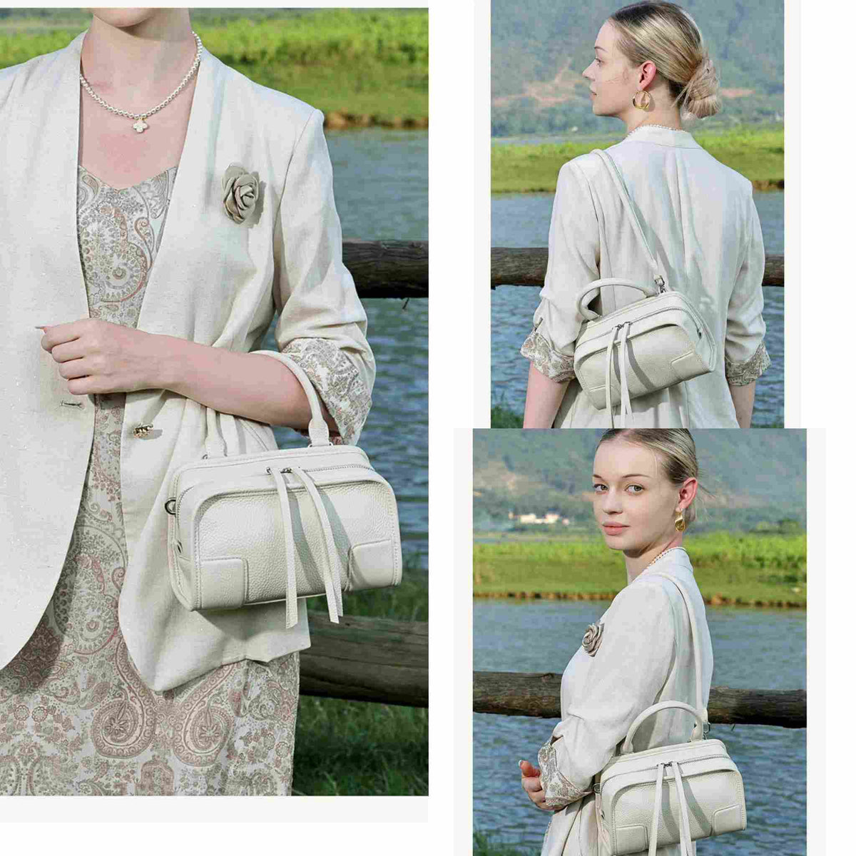 Rounded Pillow Leather Boston Bag