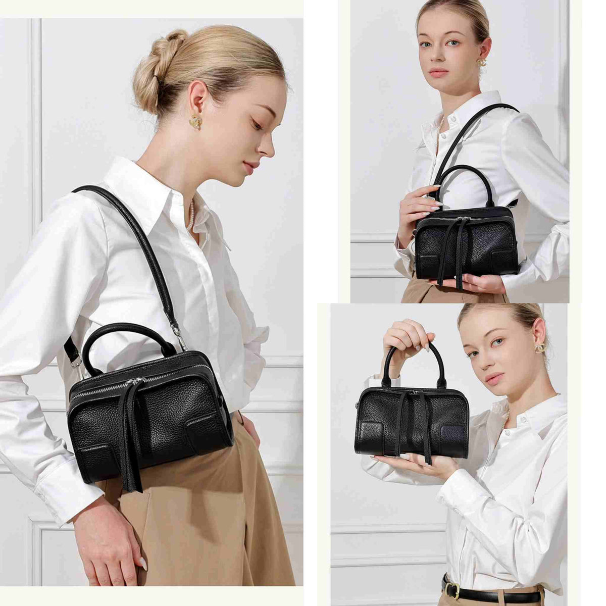 Rounded Pillow Leather Boston Bag