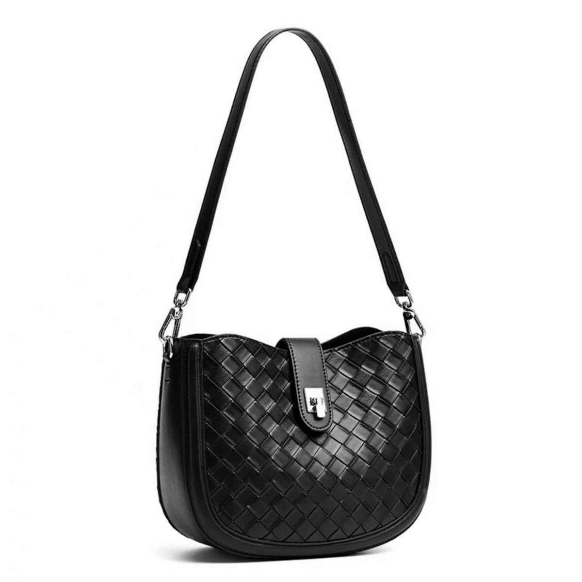 Woven Leather Saddle Shoulder Bag