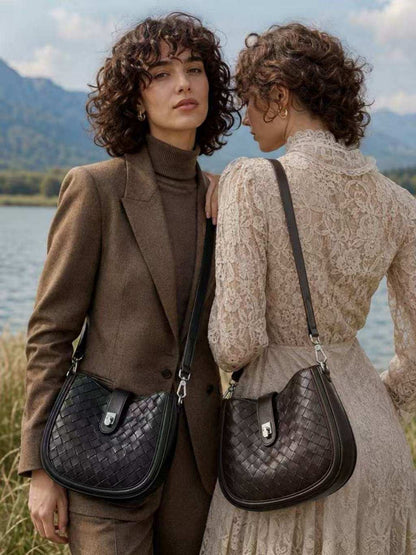 Woven Leather Saddle Shoulder Bag