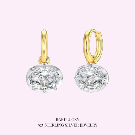 RareLucky Oval CZ Huggie Drop Earrings