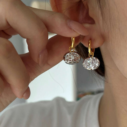 RareLucky Oval CZ Huggie Drop Earrings