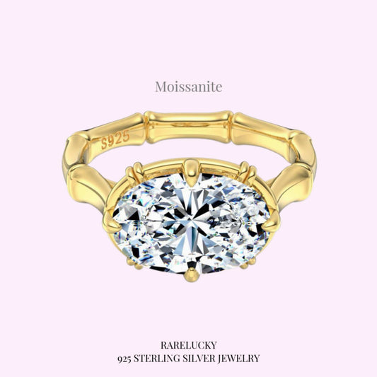 RareLucky Oval Moissanite Bamboo Ring