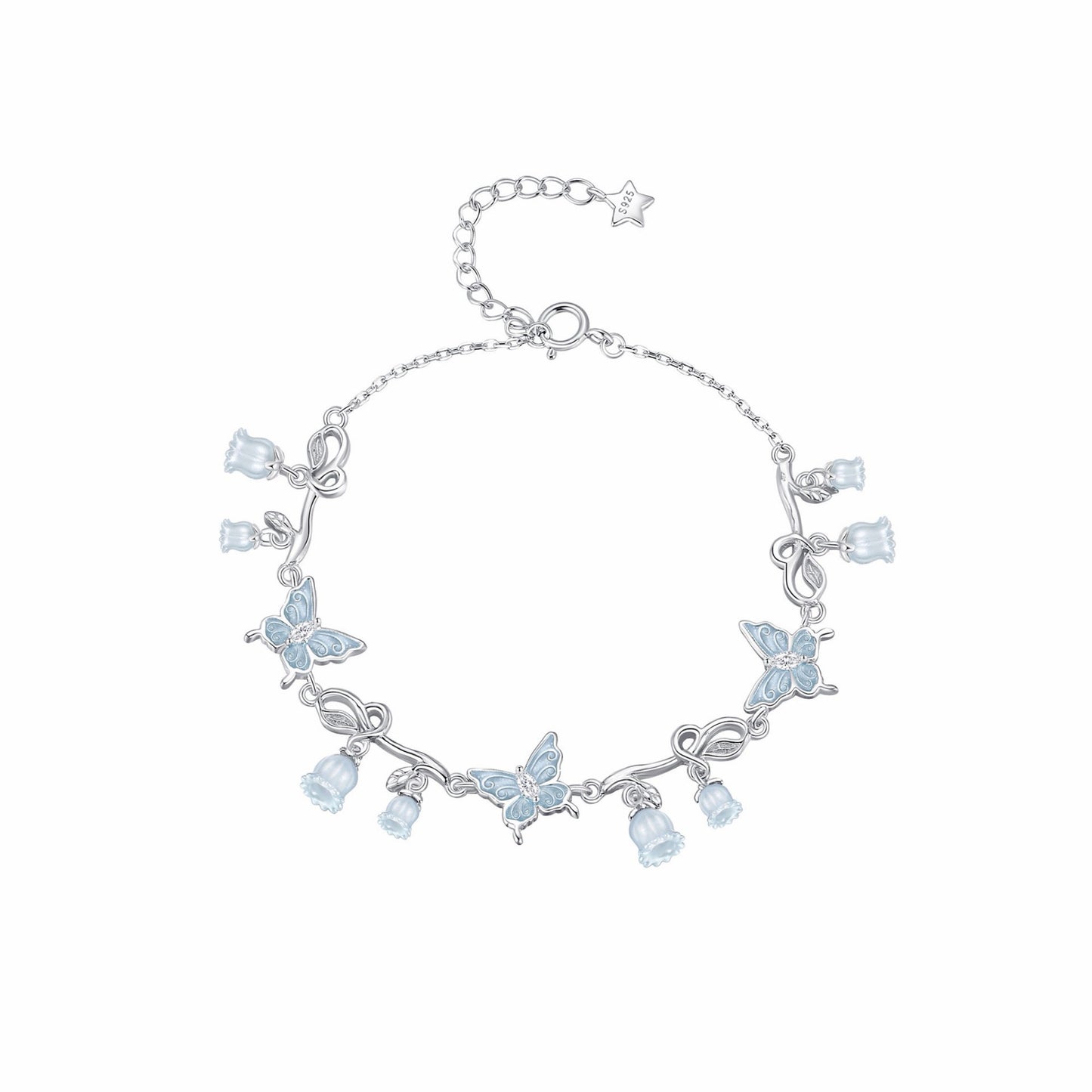 RareLucky Butterfly Lily of the Valley S925 Necklace & Bracelet Set