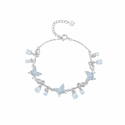 RareLucky Butterfly Lily of the Valley S925 Necklace & Bracelet Set