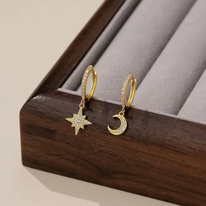 RareLucky Moonlight Star S925 Huggie Earrings