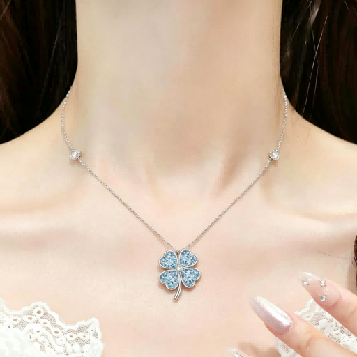 RareLucky Ice Blue Four-Leaf Clover S925 Necklace