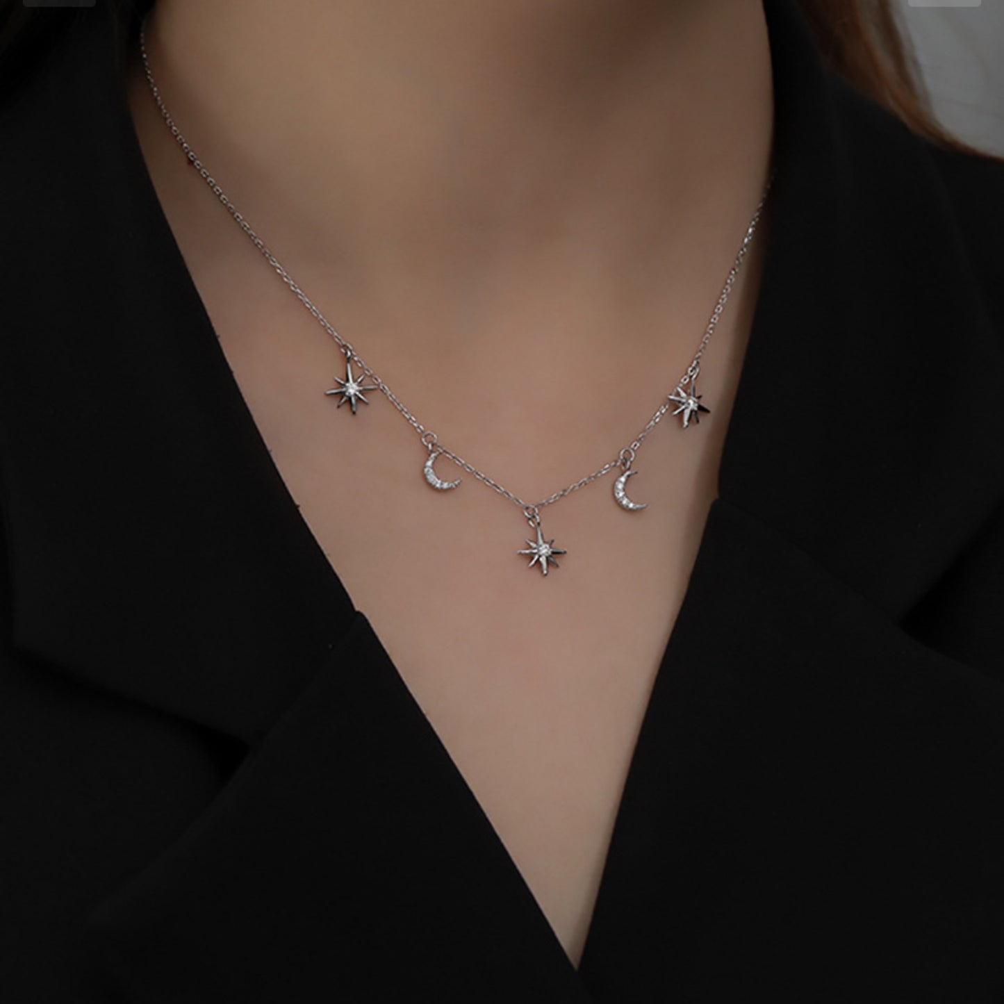 RareLucky Star Moon S925 Choker Necklace