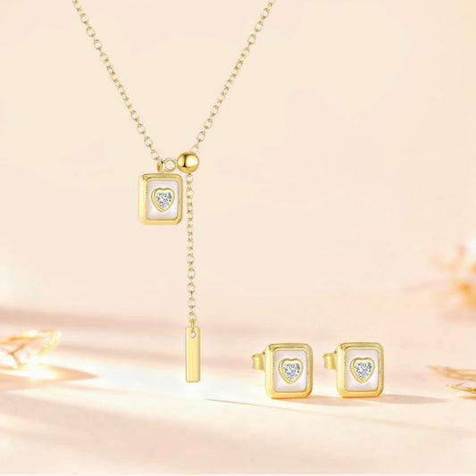 RareLucky Mother-of-Pearl Heart S925 Jewelry Set