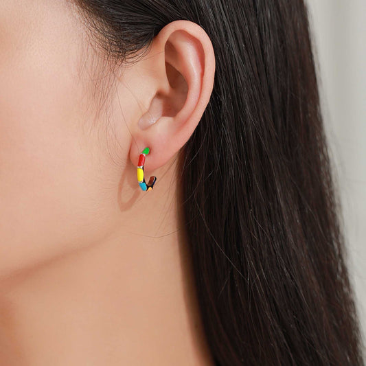 RareLucky Colorblock Enamel S925 Ring & Hoop Earrings Set