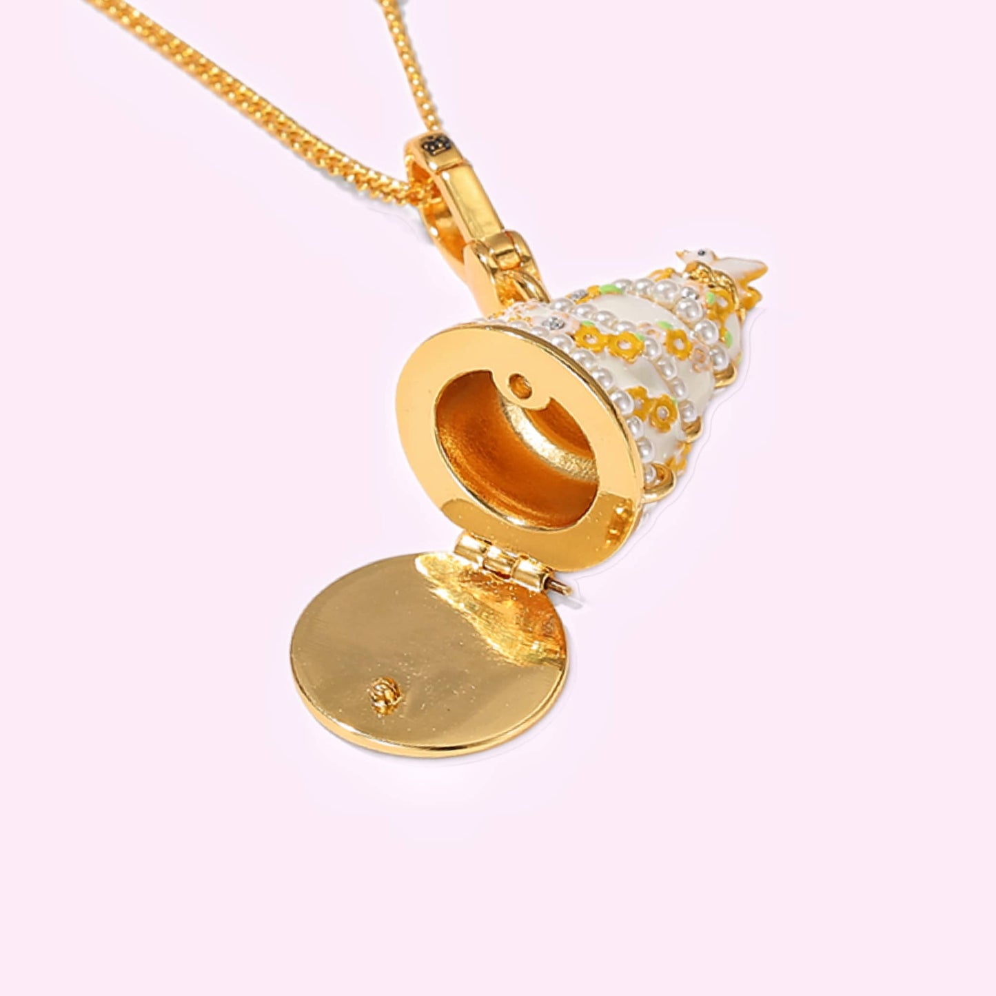 Birdie Cake Enamel Locket Necklace