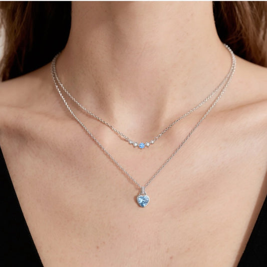 RareLucky Blue Heart Layered S925 Necklace Set