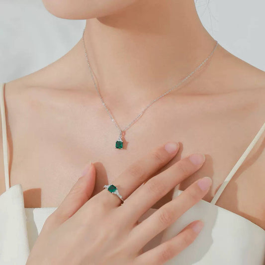 RareLucky Green Square S925 Jewelry Set