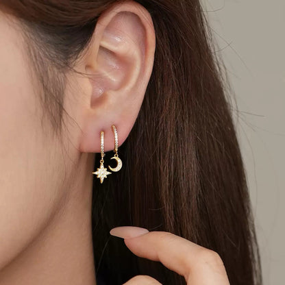 RareLucky Moonlight Star S925 Huggie Earrings