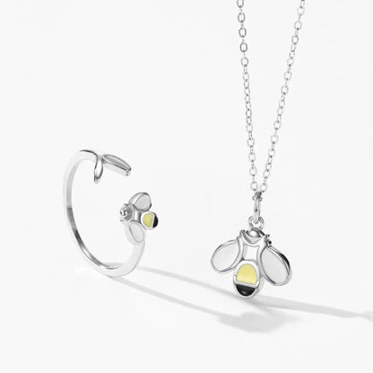 RareLucky Bee Enamel S925 Necklace and Ring Set