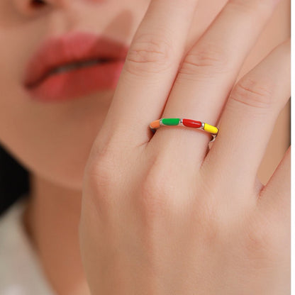 RareLucky Colorblock Enamel S925 Ring & Hoop Earrings Set