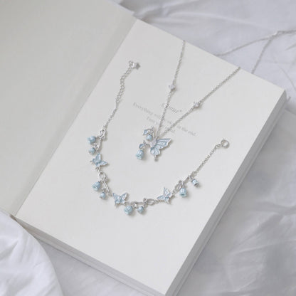 RareLucky Butterfly Lily of the Valley S925 Necklace & Bracelet Set