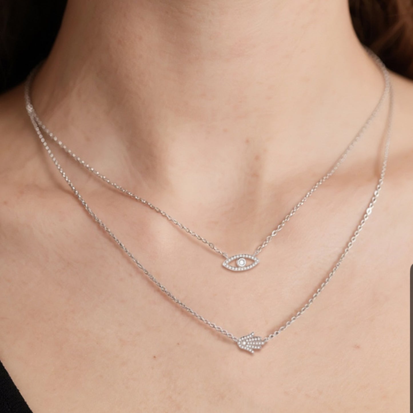 RareLucky Hamsa Eye S925 Layered Necklace