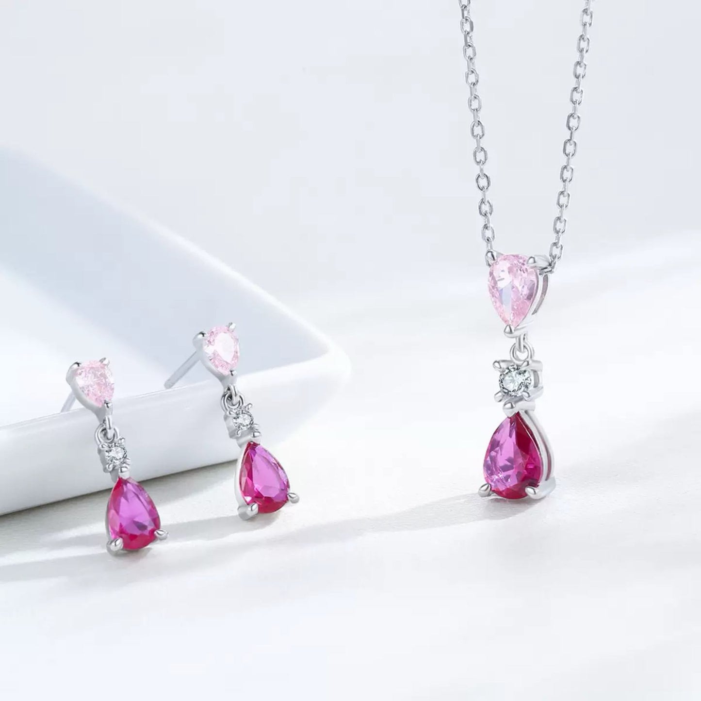 RareLucky Pink Dewdrop S925 Jewelry Set