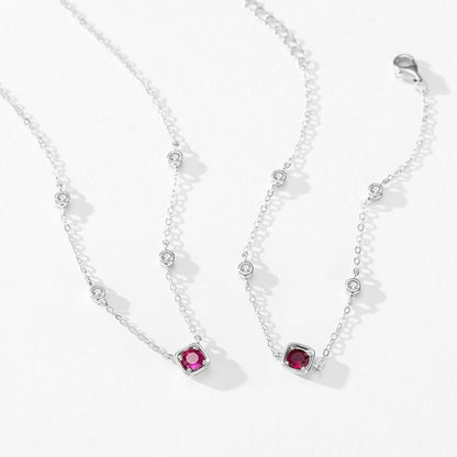 RareLucky Deep Red Bezel Station S925 Necklace & Bracelet Set