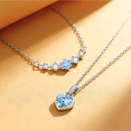 RareLucky Blue Heart Layered S925 Necklace Set