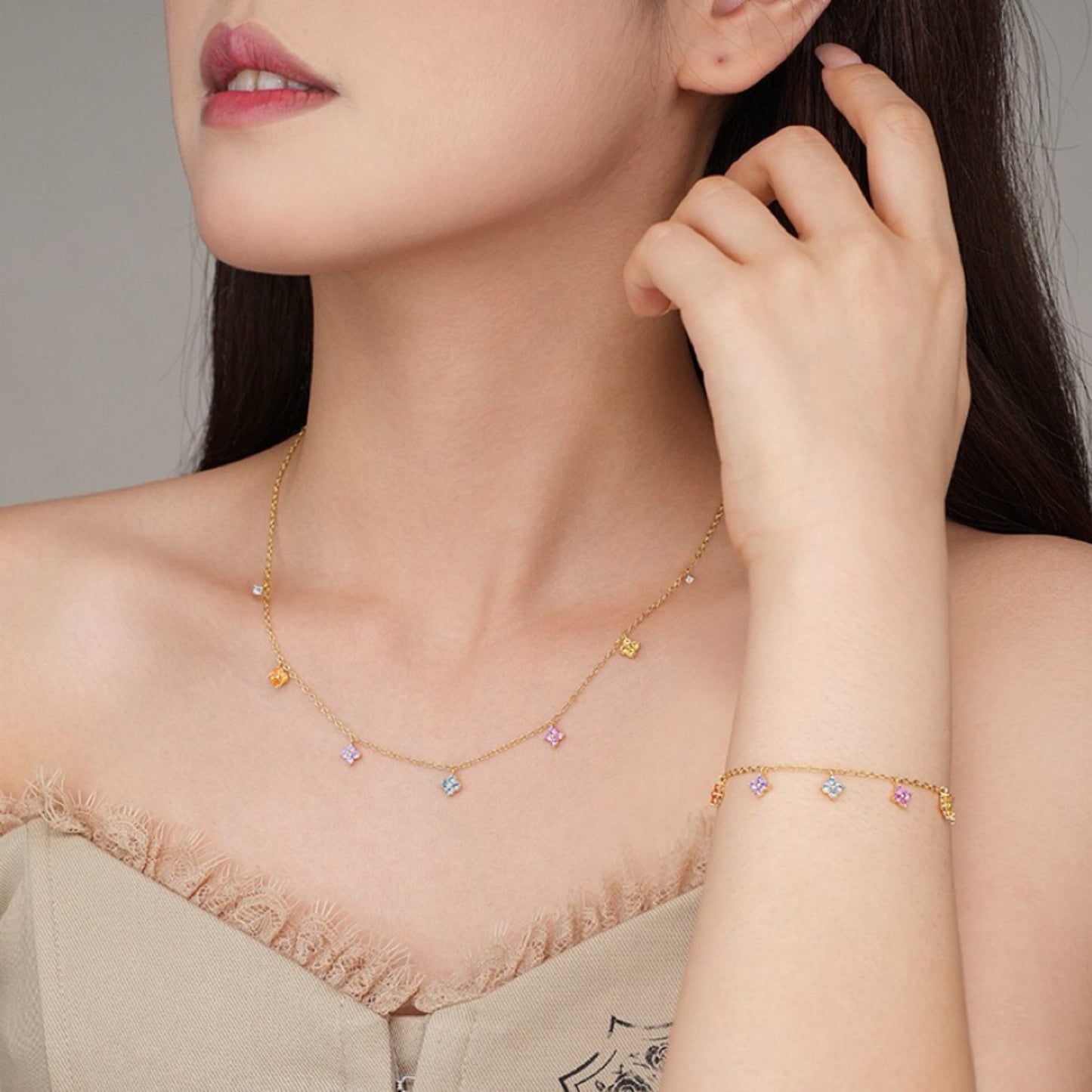 RareLucky Rainbow Clover S925 Jewelry Set
