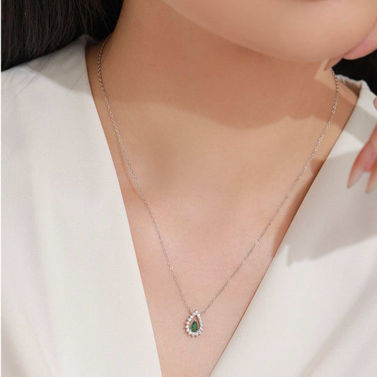 RareLucky Deep Green Teardrop Halo S925 Necklace & Stud Earrings Set