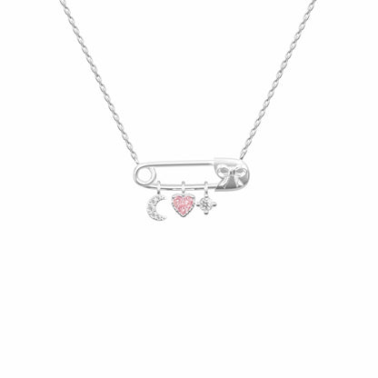 RareLucky Safety Pin Moon Heart S925 Necklace