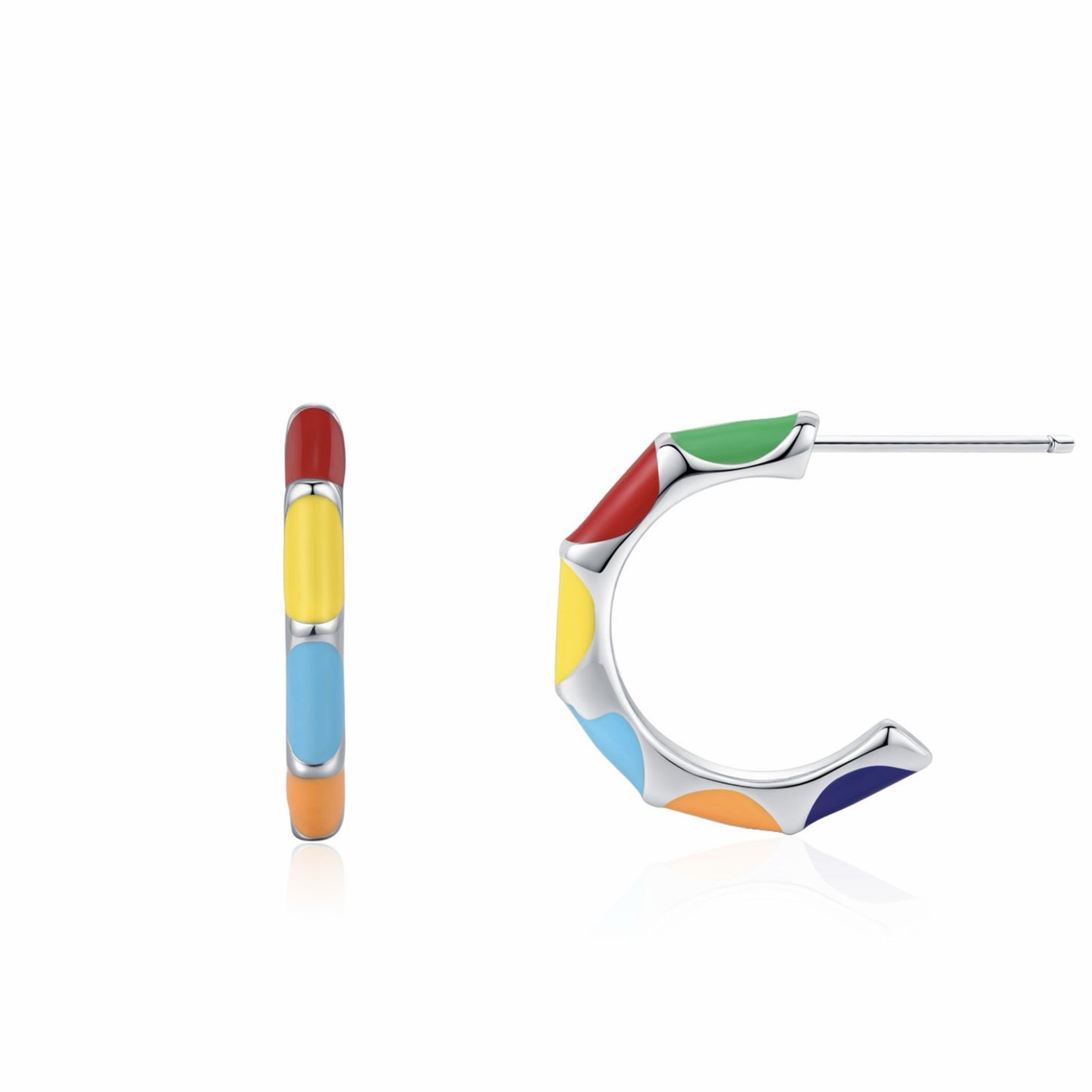 RareLucky Colorblock Enamel S925 Ring & Hoop Earrings Set