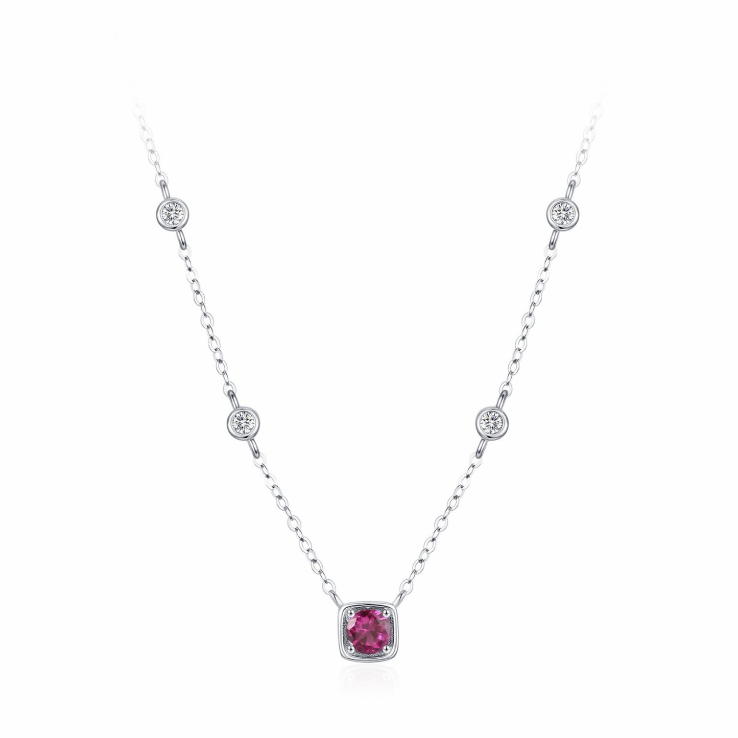 RareLucky Deep Red Bezel Station S925 Necklace & Bracelet Set