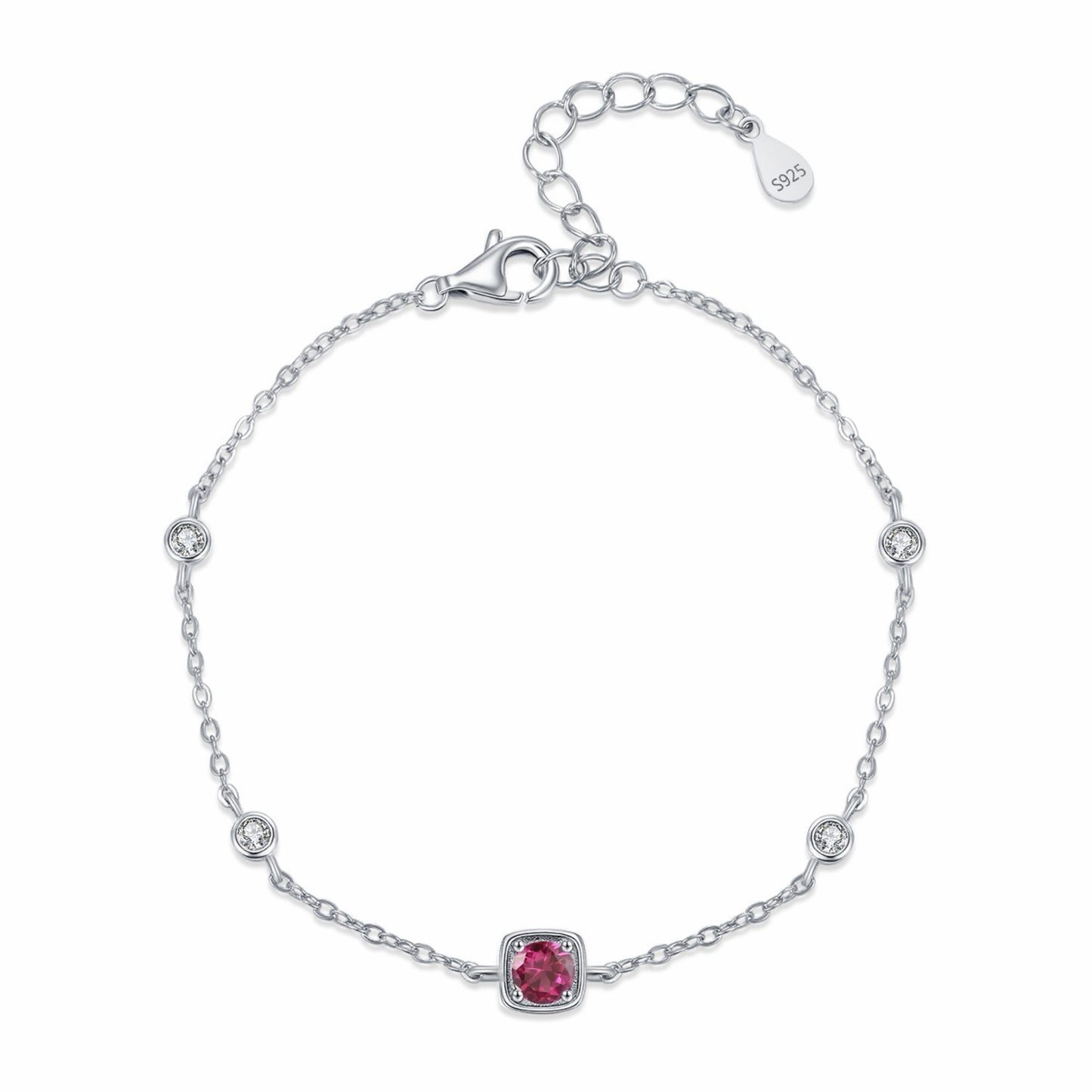 RareLucky Deep Red Bezel Station S925 Necklace & Bracelet Set